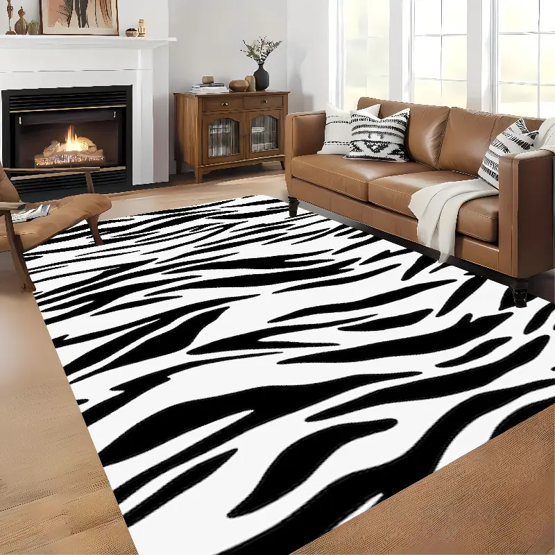 Soft Rabit Fur Rug Printed ( Zebra Print )