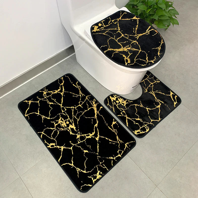 Absorbent Shower Rug with U-Shaped Contour Rug Toilet Lid Cover