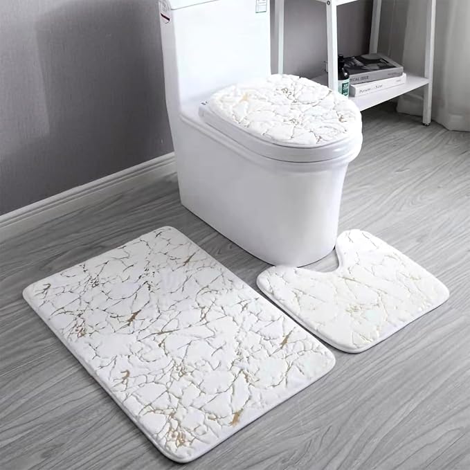 Absorbent Shower Rug with U-Shaped Contour Rug Toilet Lid Cover