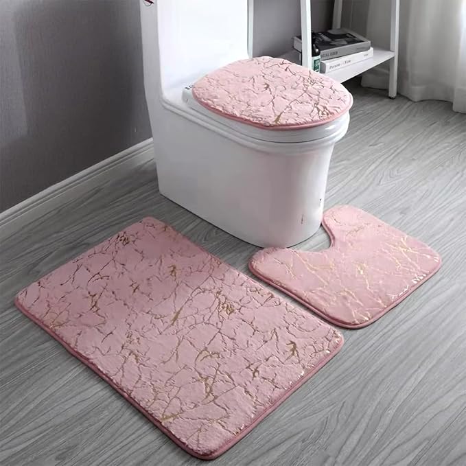 Absorbent Shower Rug with U-Shaped Contour Rug Toilet Lid Cover