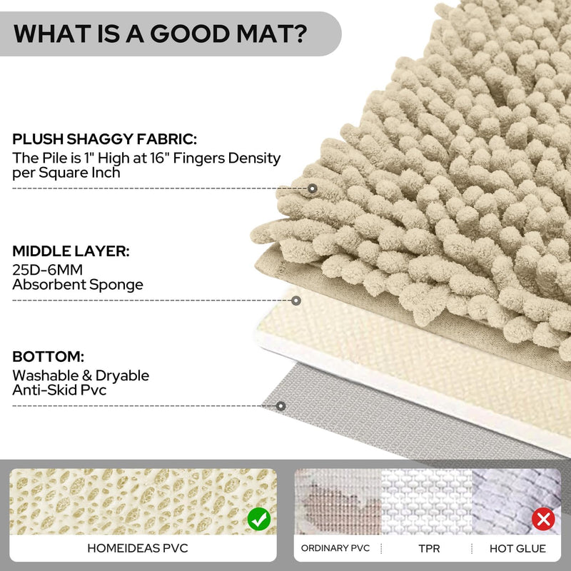 3 PCs Set Anti Skid Commode Mat Set- Beige