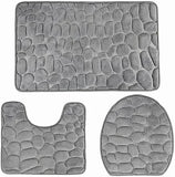 Bathroom Bath Mat Set Non Slip Soft Cobblestone Mat Set of 3