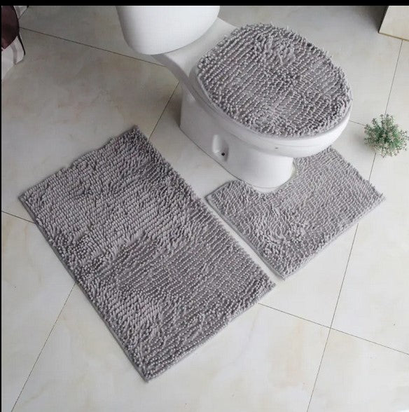 3 PCs Set Anti Skid Commode Mat Set- Gray