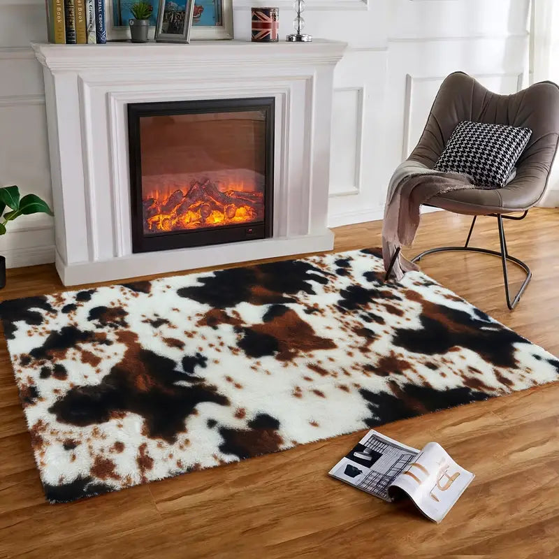 Soft Rabit Fur Rug Printed ( Cow Hide Print )