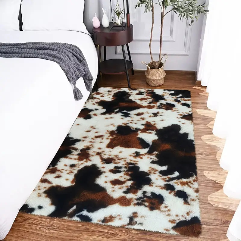 Soft Rabit Fur Rug Printed ( Cow Hide Print )