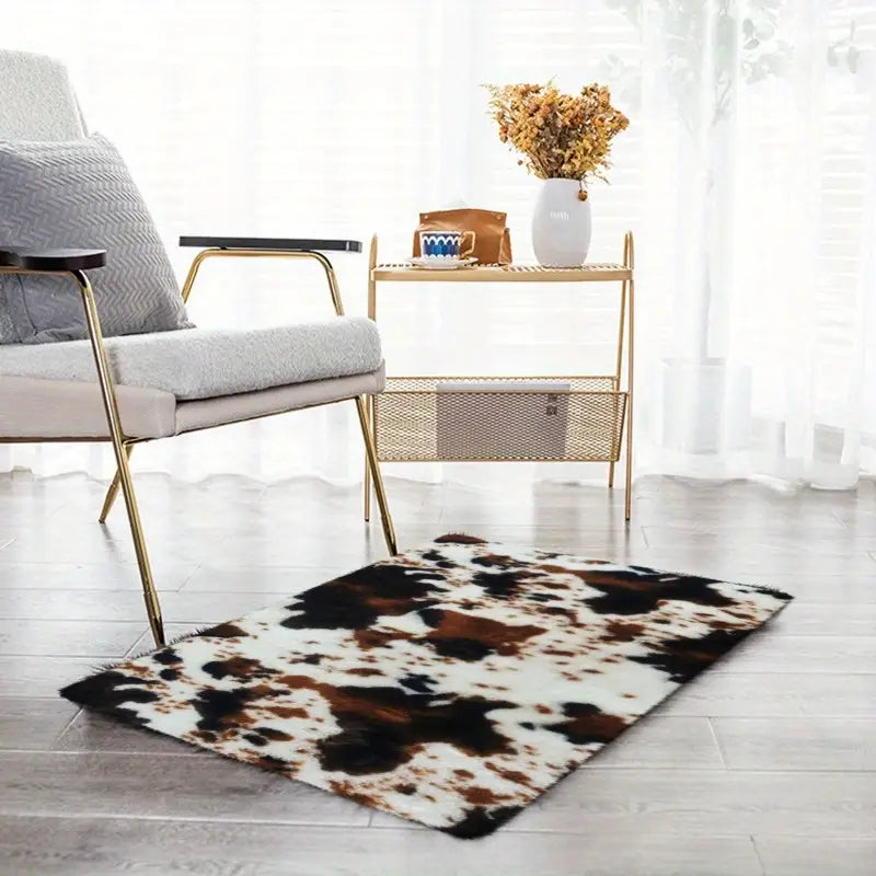 Soft Rabit Fur Rug Printed ( Cow Hide Print )